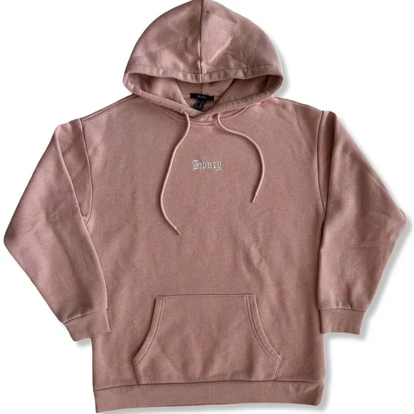 Forever 21 Light Pink ‘Honey’ Embroided Hoodie | women’s Hoodie | size Medium - Picture 1 of 7